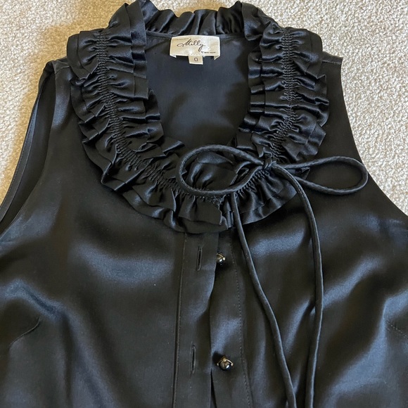 Milly Black Satin blouse with tie - Picture 1 of 5